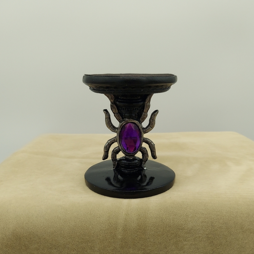 Black Purple Spider Candle Holder Halloween Metal 3 Inch Pillar Holder - Picture 2 of 3